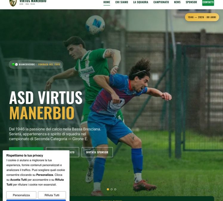 Il sito di ASD Virtus Manerbio realizzato da MA! Creative Studio